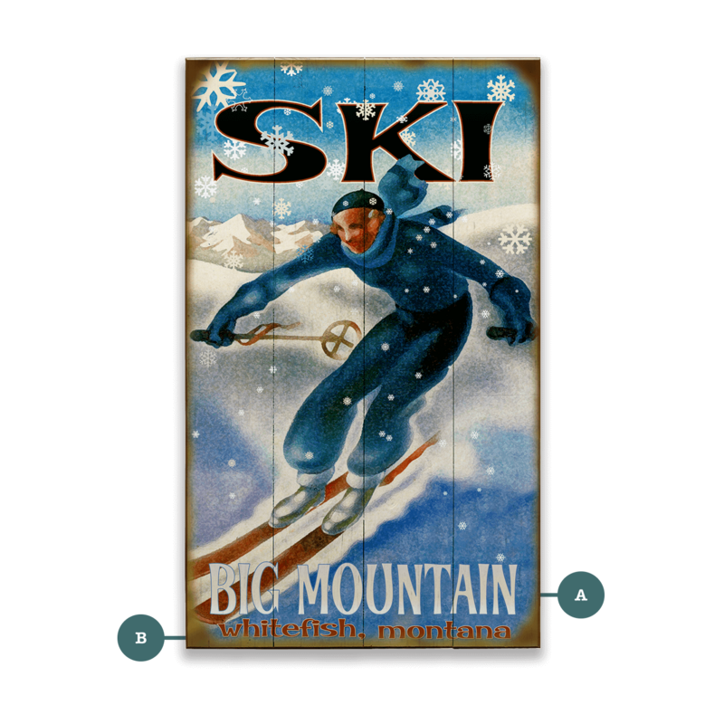 Blue Downhill Skier Vintage Sign