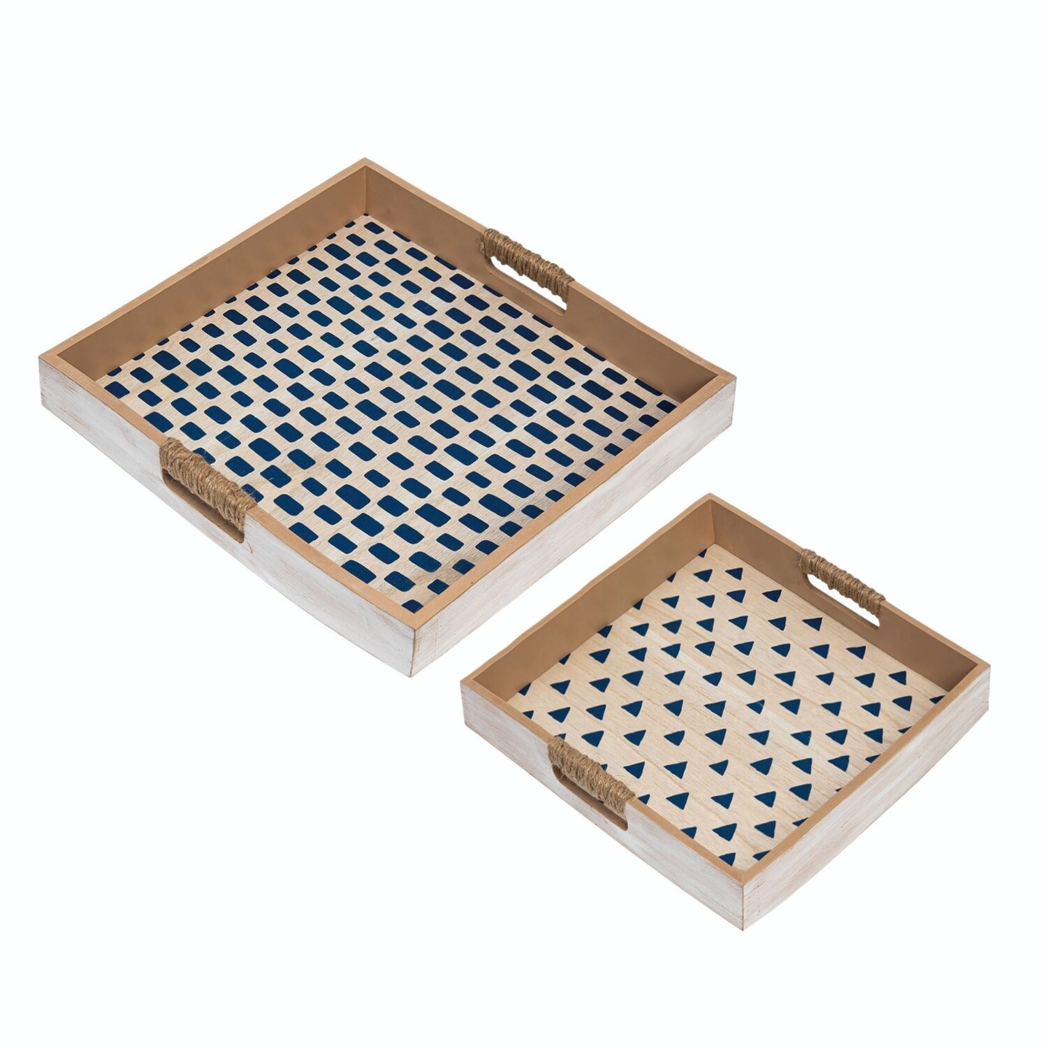 Blue/White Trays with Jute Handles