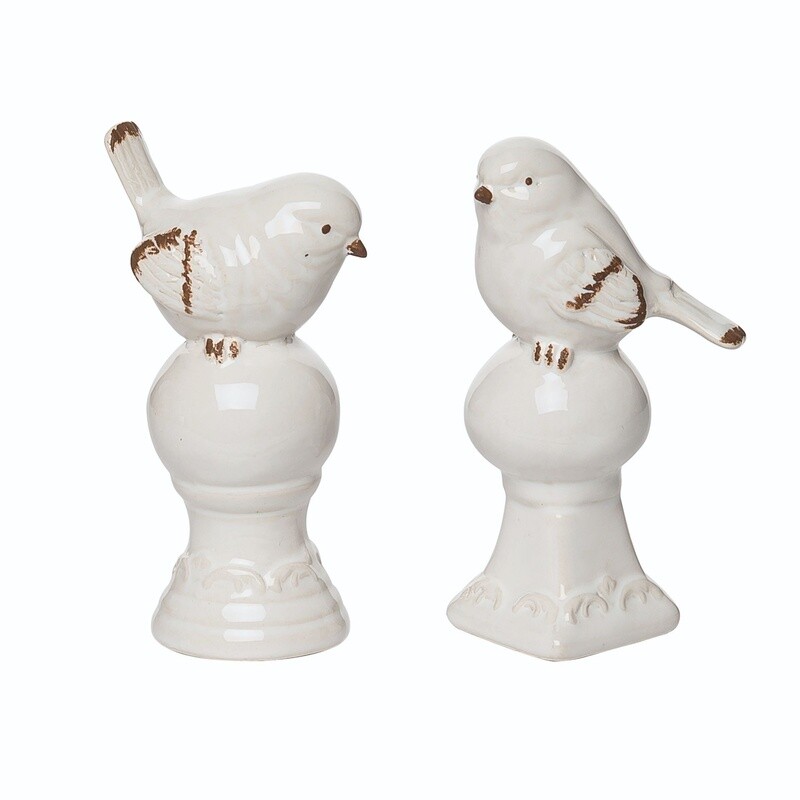 White Stoneware Birds - Rustic