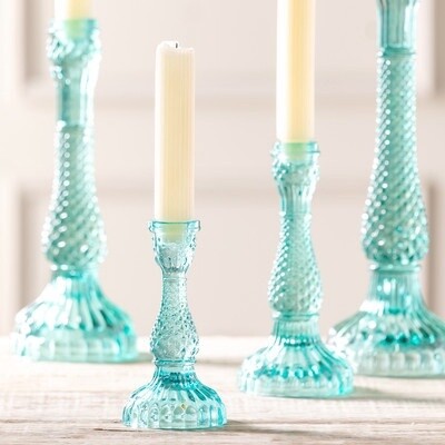 Pressed Glass Taper Holder Turquoise