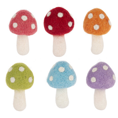 Mushroom Wool Tokens Various colors with polka dots