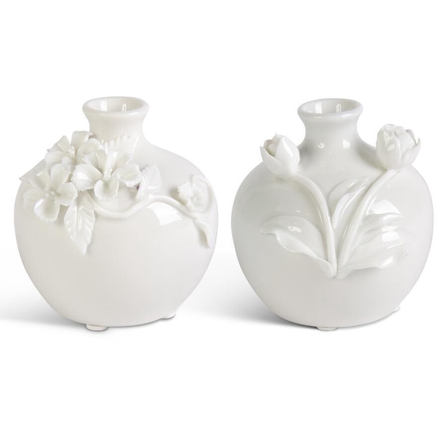 Assorted White Ceramic w raised flowers