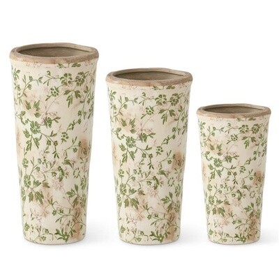 Cream & Green Floral Ceramic Pot