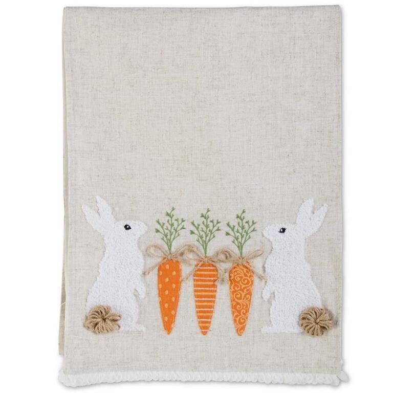 Linen Table Runner with Rabbits and Carrots