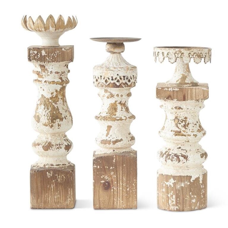 Candleholder w/ whitewashed wood, Size: Medium