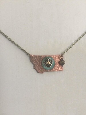 Montana Made Necklace Patina State with Paw Print