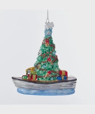 Automobile: Glass Boat with Christmas Tree Ornament