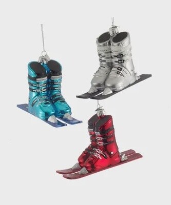 Sport: Ski boots with Skis Glass Ornament