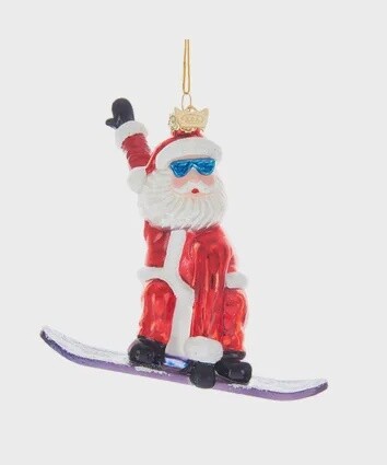 Santa: Glass Snowboard Santa Ornament