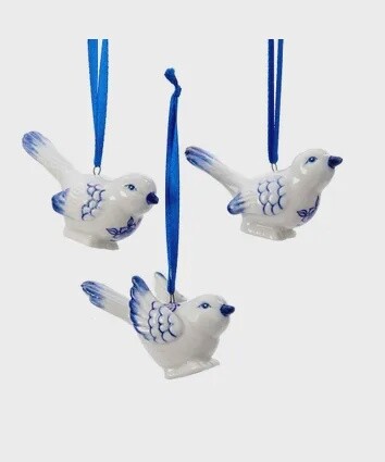 Birds: Porcelain Delft Bird Blue and White Ornament