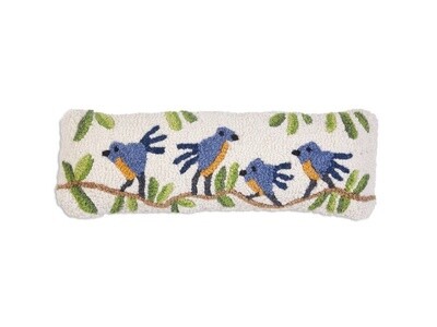 Pillow Hooked Blue Birds on a Branch