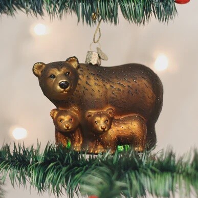 Glass Grizzly with Cubs Ornament