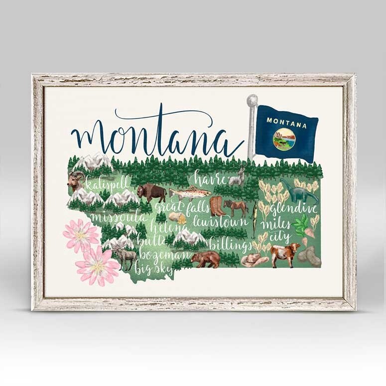 Framed Canvas State Map Montana