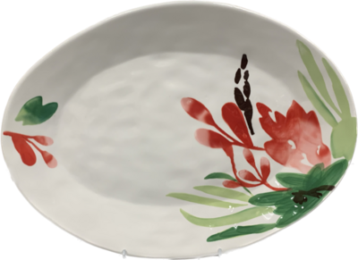 Platter Oval Blossom Red and green
