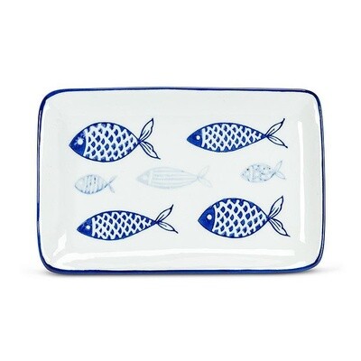 Large Rectangular Plate Multi Fish Blue/White