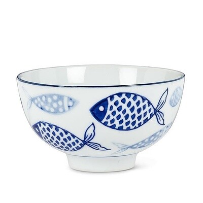 Rice Bowl Multi Fish Blue/White