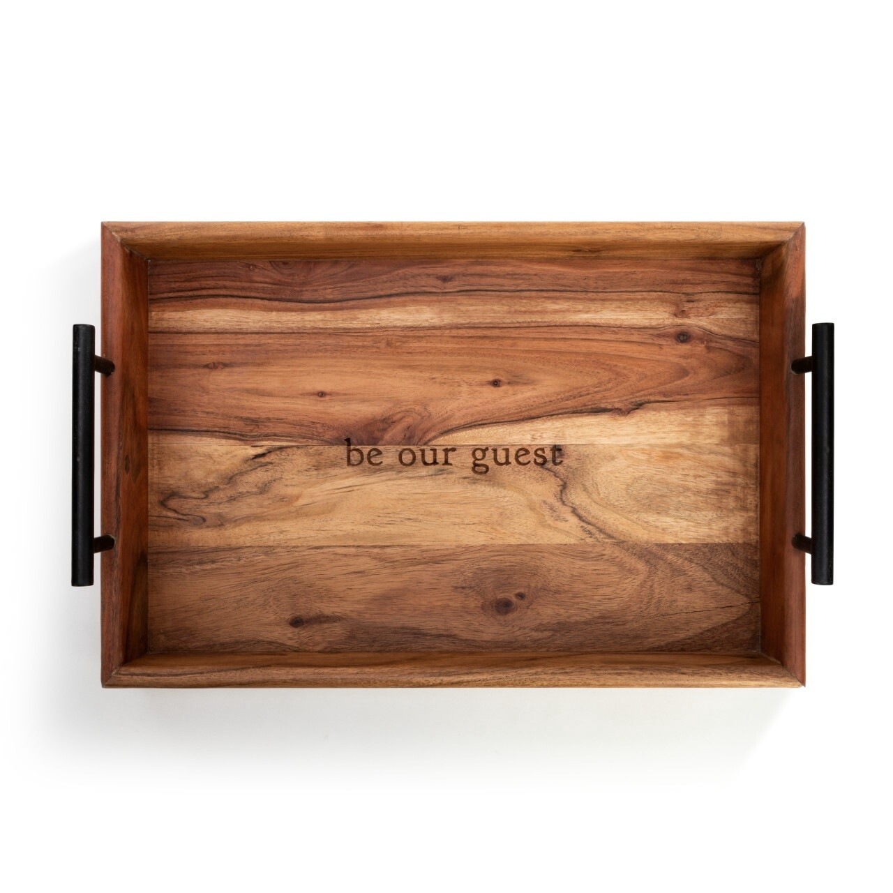 Be Our Guest Wooden Serving Tray with Metal Handles