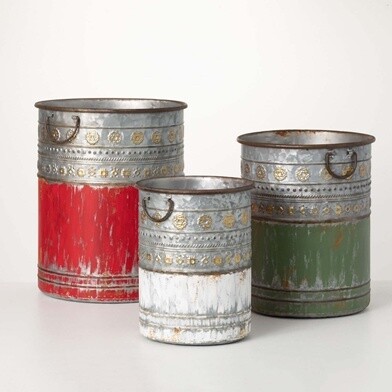 Metal Container With Handles and Embossed Stars