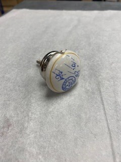 White Drawer Pull with Blue Design