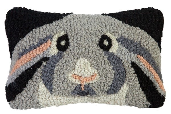 Grey Rabbit Hooked Pillow