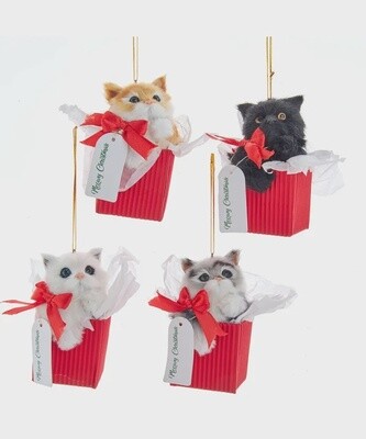 Pets: Furry Black Cat in Gift Box Ornament