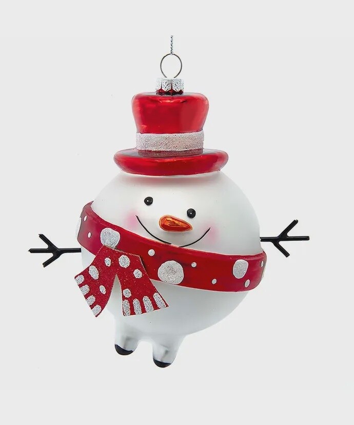 Red and White Snowman Glass Ornament