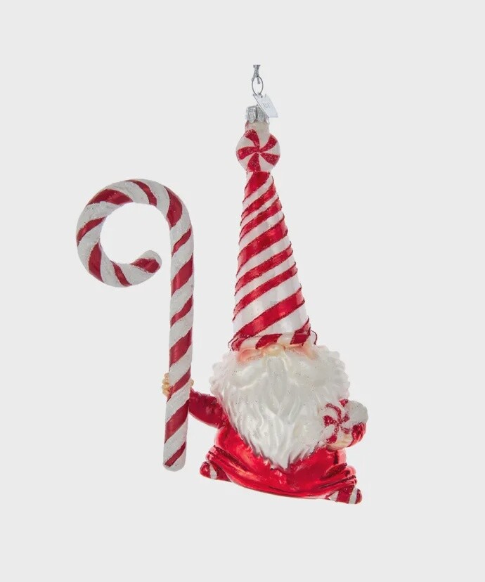 Peppermint Gnome Glass Ornaments