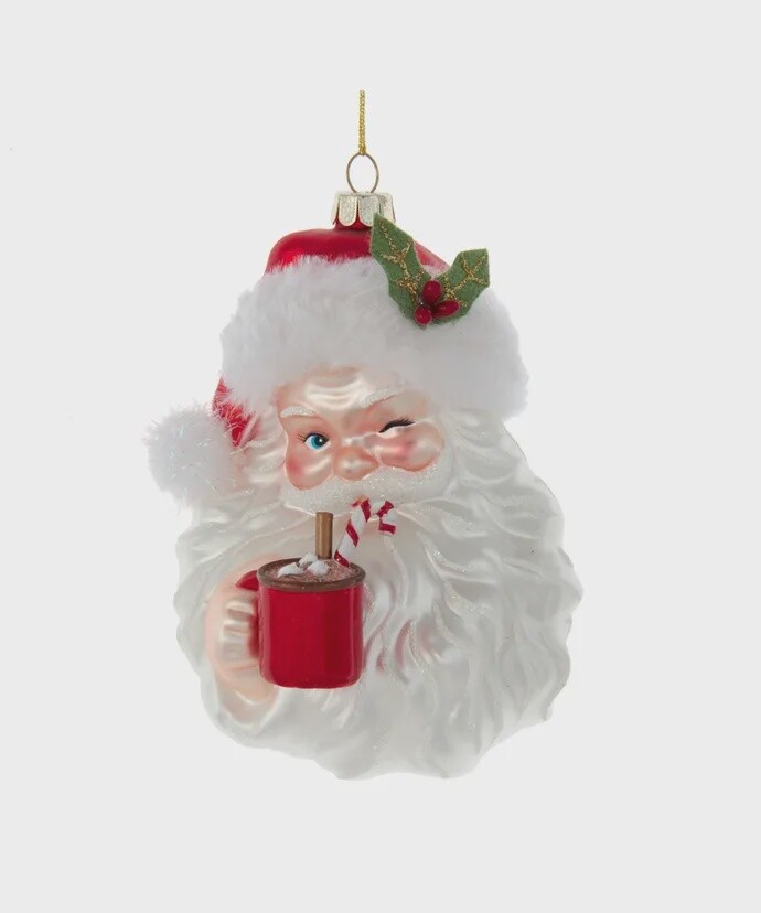 Glass Santa Head with Cocoa Ornament