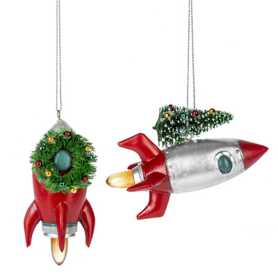 Resin Red Rocket Ornament with Tree