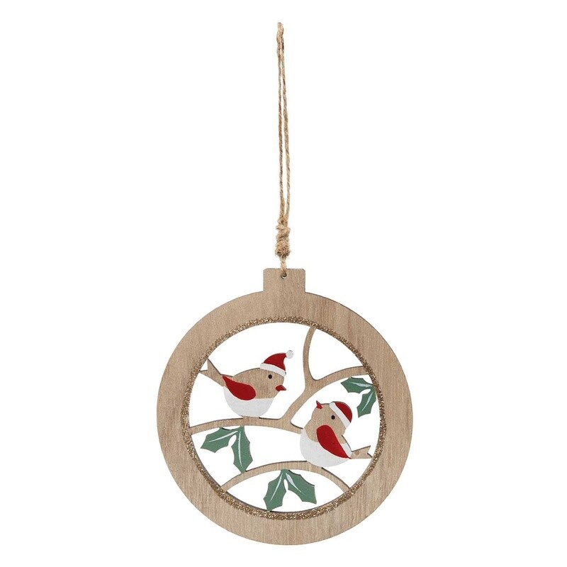 Natural Wood Round Ornament with and Glitter
