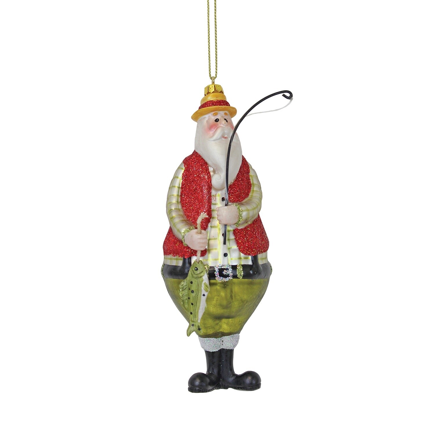 Glass Santa Fisherman Ornament