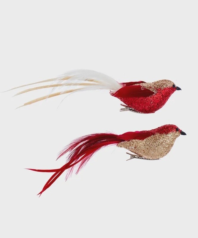 Glittered Red Clip On Bird