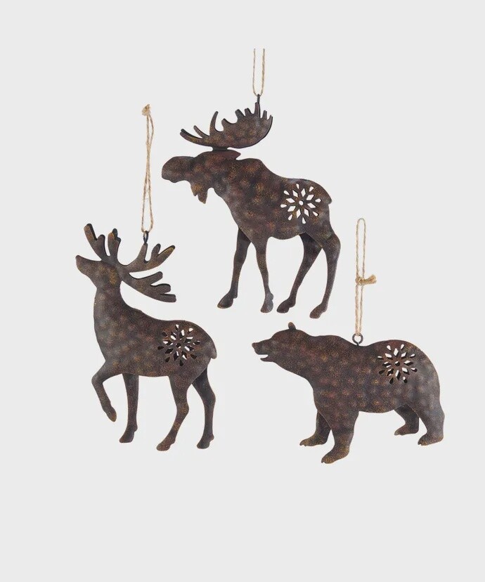 Brown Metal Moose, Deer, Bear Ornament