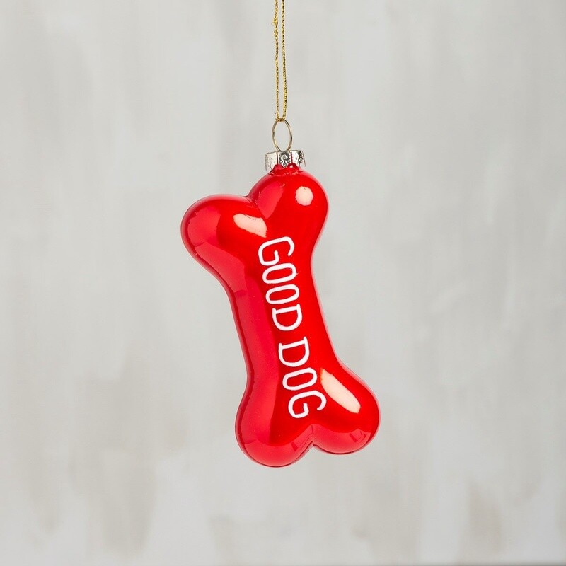 Glass Red Dog Bone Ornament