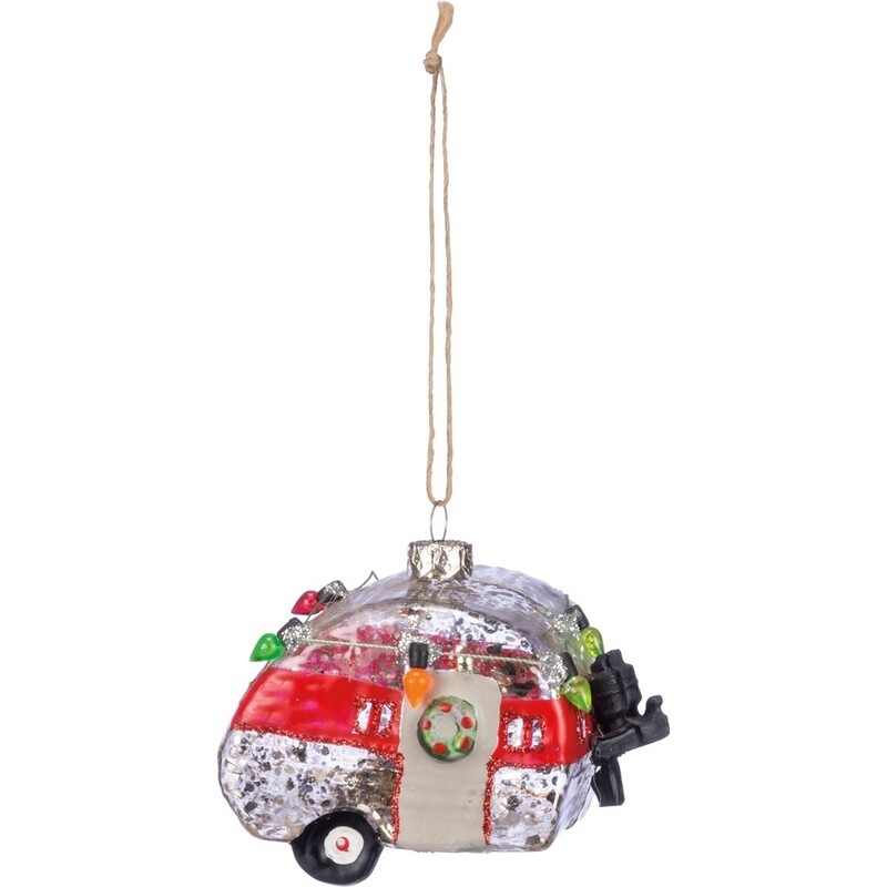 Orn Glass Christmas Camper