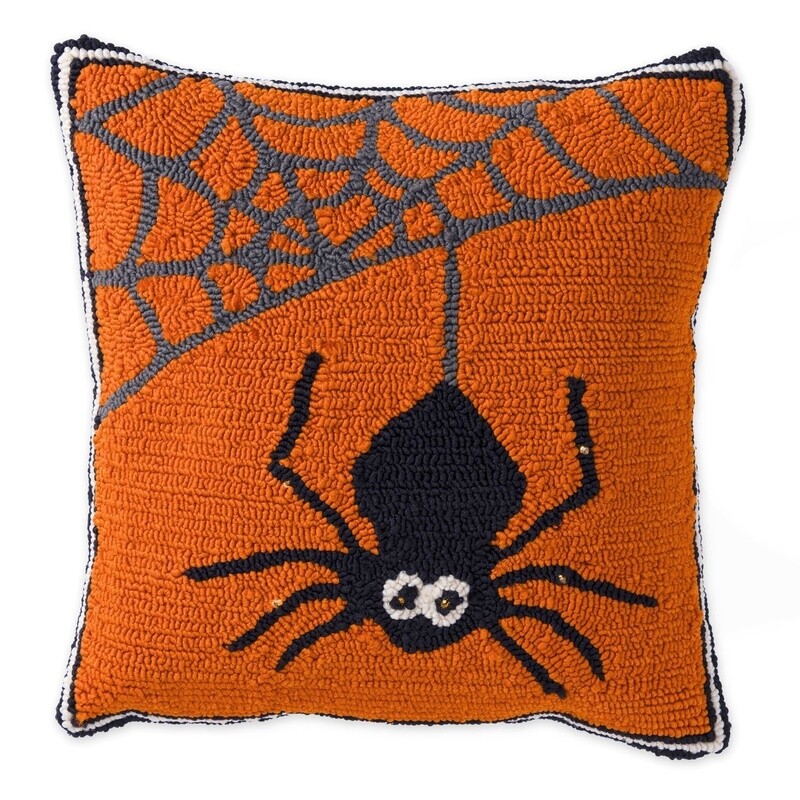 Indoor/Outdoor Lighted Hooked Pillow Spider Web 1