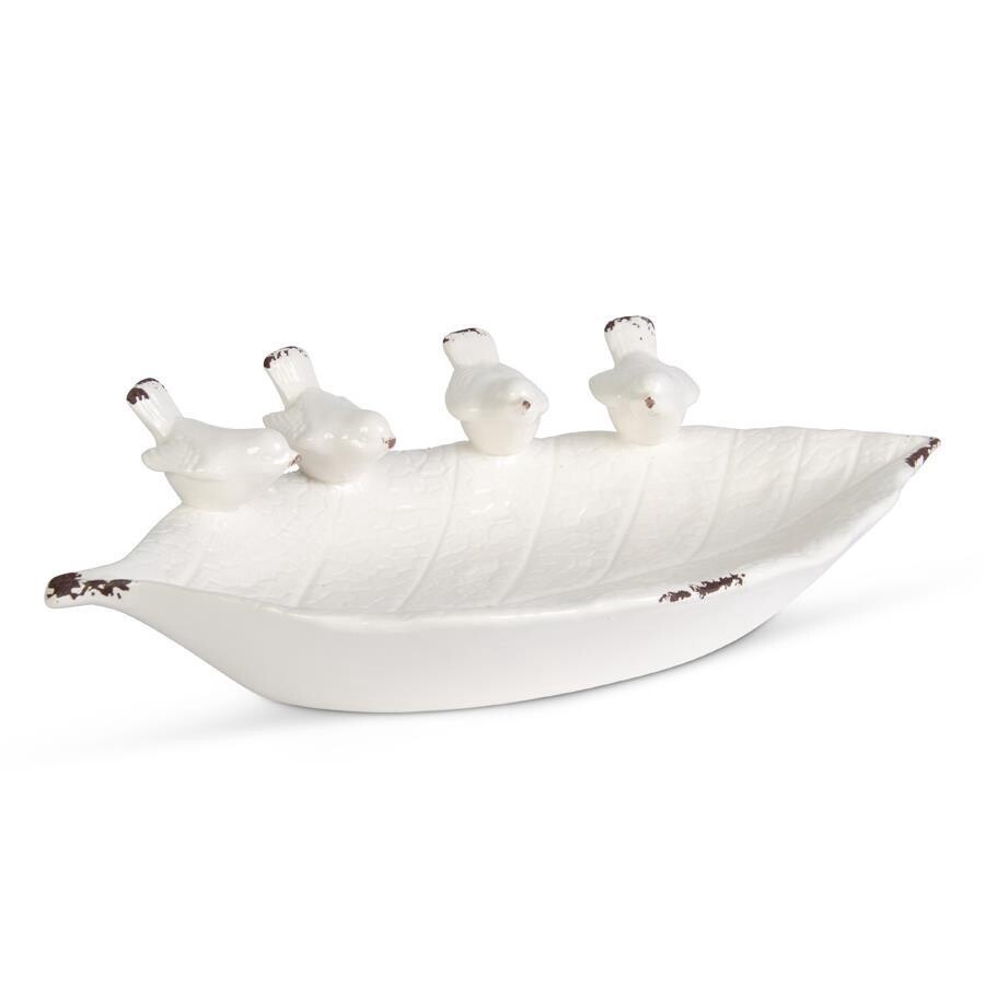 Leaf-Shaped Bowl Adorned with Songbirds
