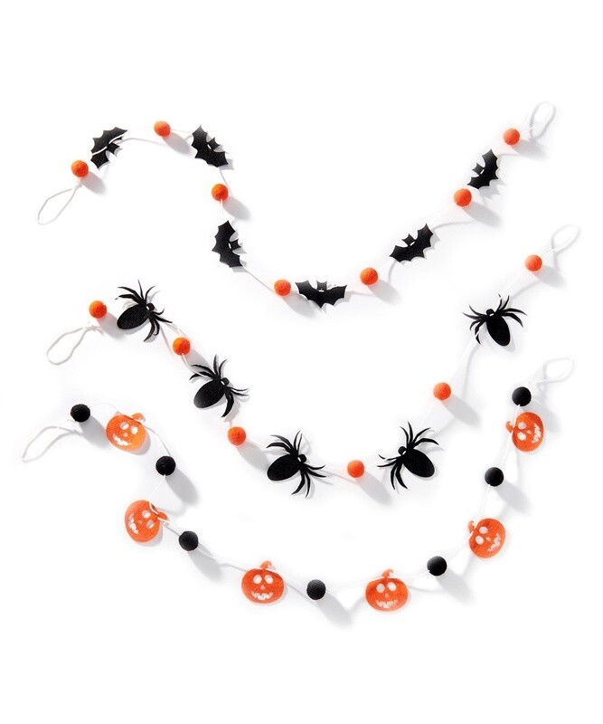 Halloween Felt/Wool Garland 3 assorted spiders, bats, pumpkins