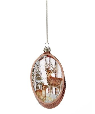 Glass Oval Ornament with Deer and Sparkles