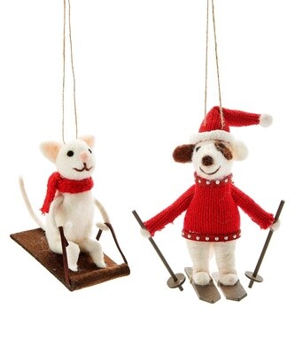Dog in Red Sweater Skiing Ornament