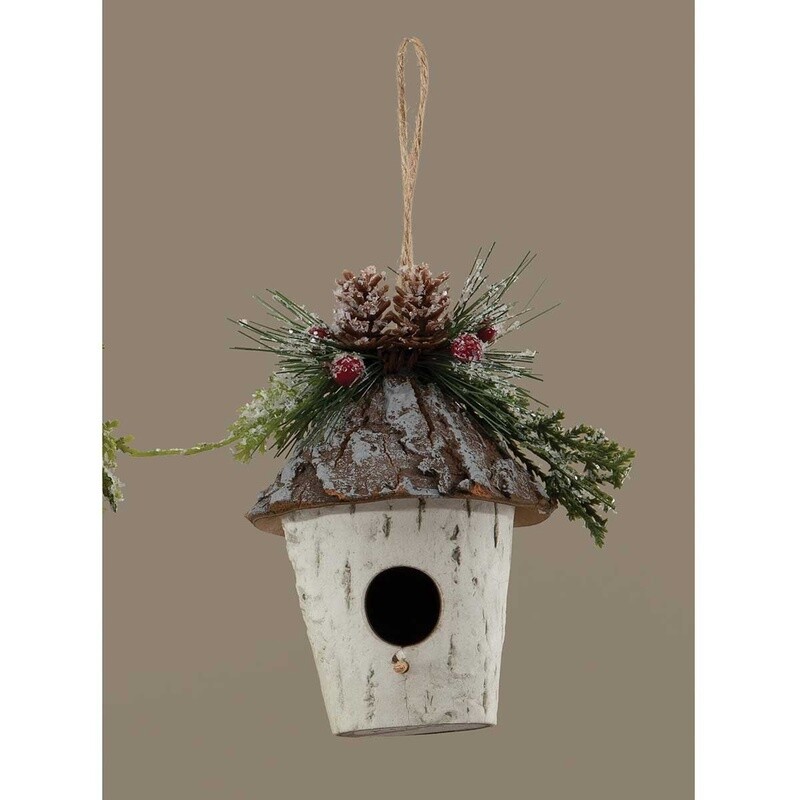 Birch Bird House Round Ornament