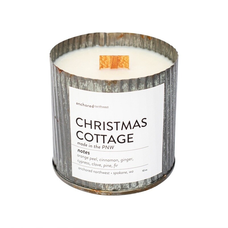 Christmas Cottage Rustic Candle -Tin Container
