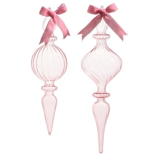 Orn. Clear Pink Blown Glass Finial