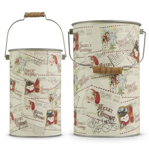 Vintage Christmas Postcard Bucket