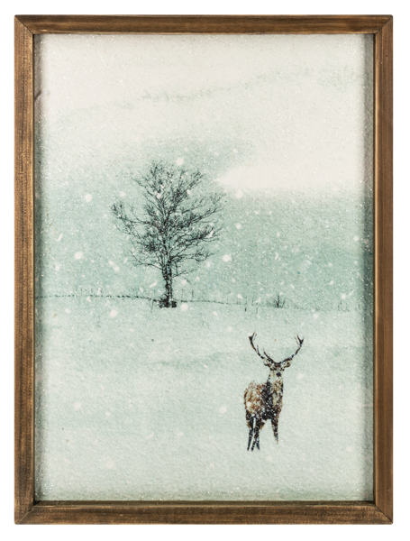 Deer Tree Scene on Wood Stand