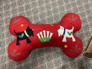 Pillow Red Bone Ornament with 2 Dogs