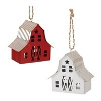 Red and White Metal Barn Ornament