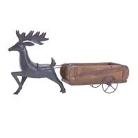 Metal Reindeer Pulling Wagon
