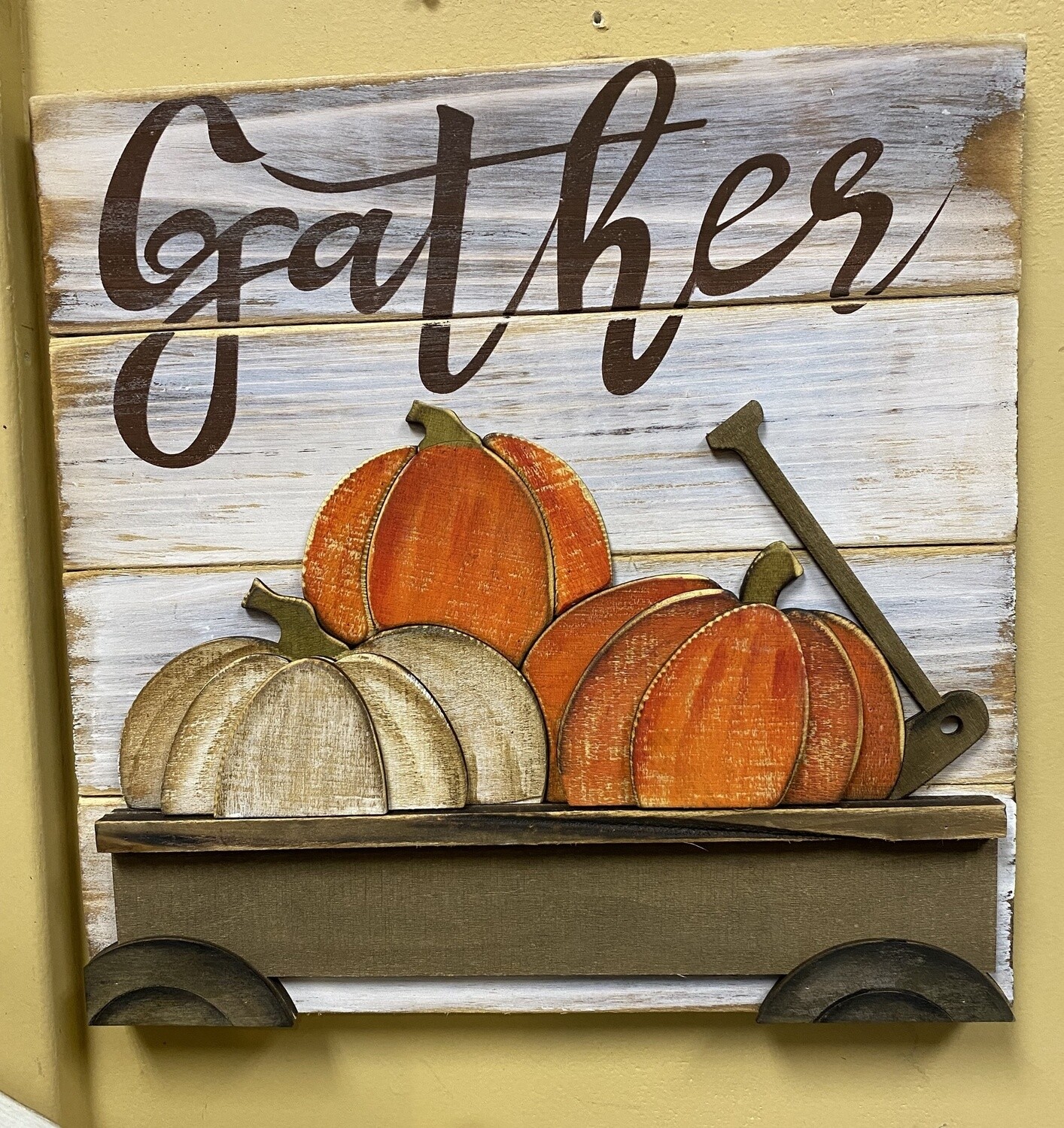 Wood Sign with Pumpkins - Gather