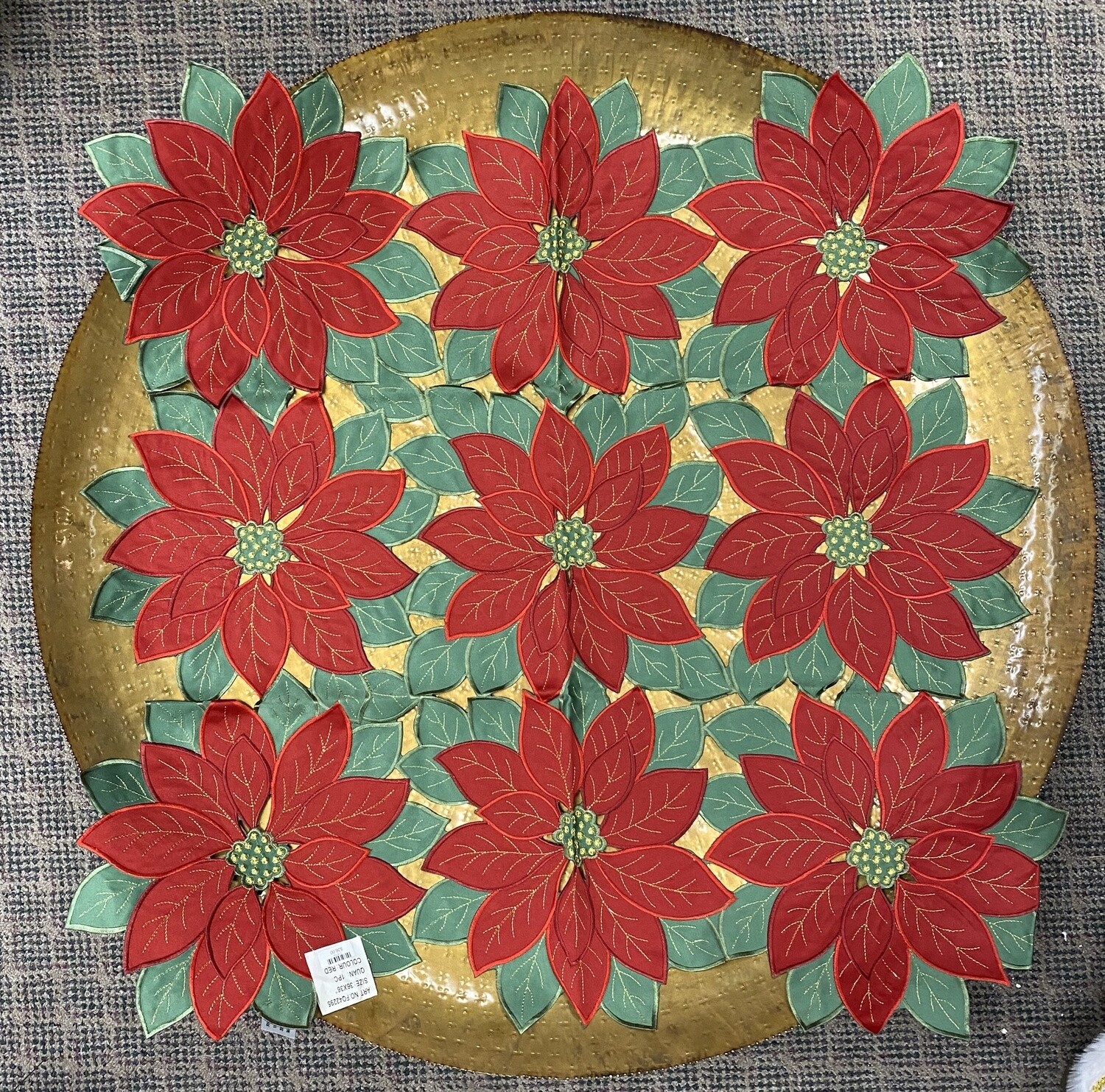 Embroidered Poinsettia Table Topper